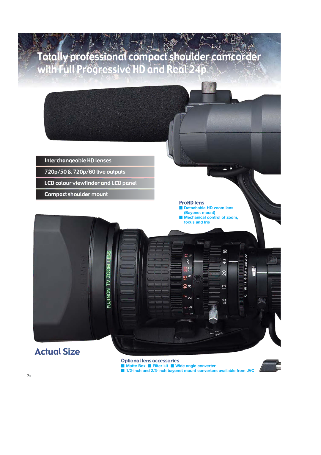 JVC GY-HD110, GY-HD111 manual ProHD lens, Optional lens accessories 