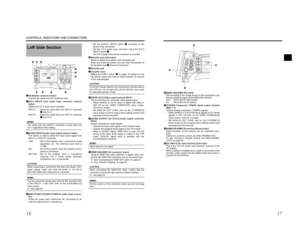 JVC GY-HD200CHE, GY-HD200E, GY-HD200CHU, GY-HD200U, GY-HD201E, GY-HD201CHE manual Left Side Section 