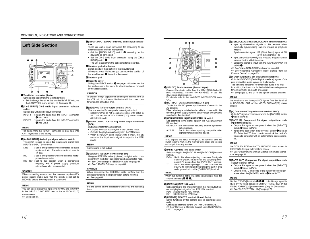 JVC GY-HD200U, GY-HD200E, GY-HD200CHU, GY-HD201E, GY-HD201CHE, GY-HD200CHE manual Left Side Section, Rca 