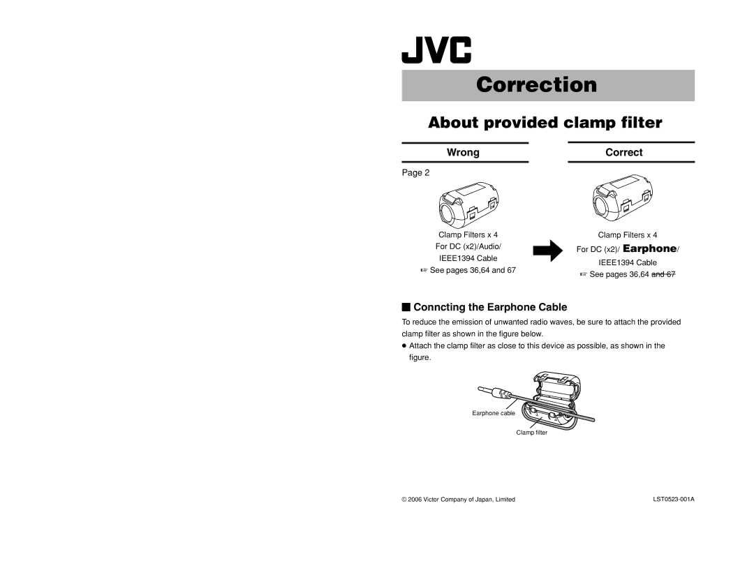 JVC GY-HD200E/CHE, GY-HD200U/CHU, GY-HD201E/CHE manual Correction 