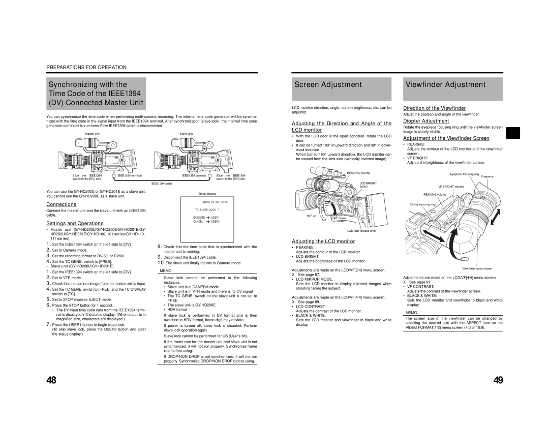 JVC GY-HD200E/CHE, GY-HD200U/CHU, GY-HD201E/CHE manual Screen Adjustment, Viewfinder Adjustment 