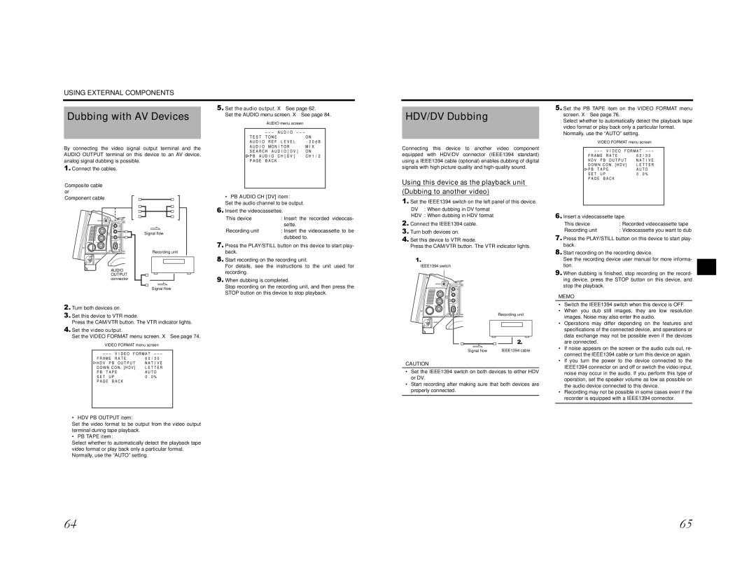 JVC GY-HD201E/CHE, GY-HD200E/CHE, GY-HD200U/CHU manual Dubbing with AV Devices, HDV/DV Dubbing 