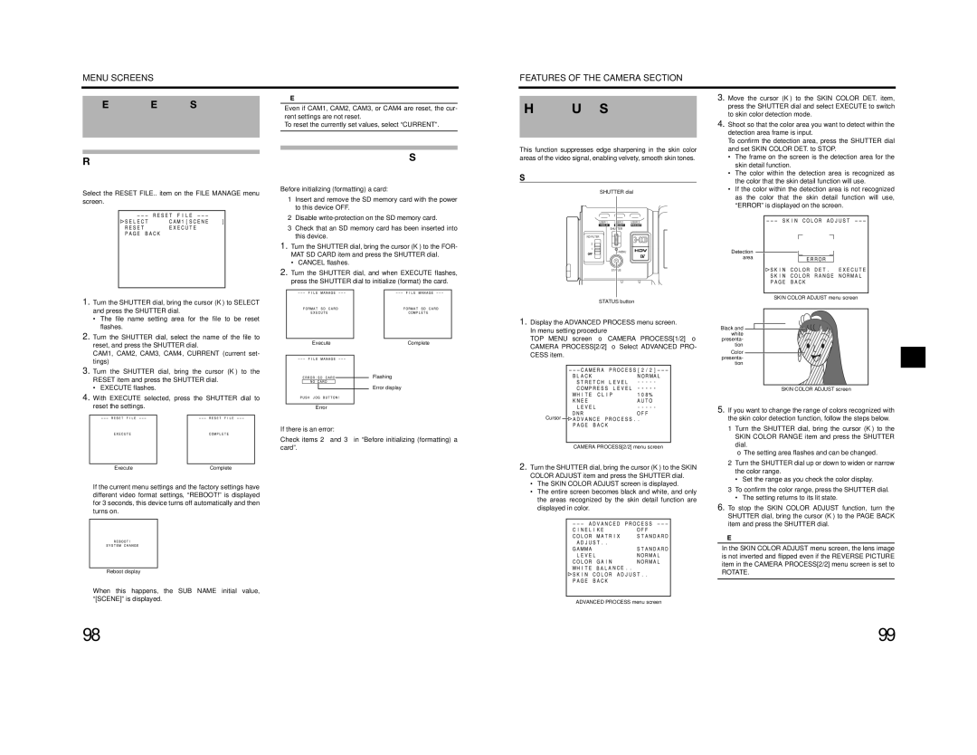 JVC GY-HD200U/CHU, GY-HD200E/CHE, GY-HD201E/CHE How to Use Skin Detail, Initializing formatting an SD mem- ory card, Rotate 