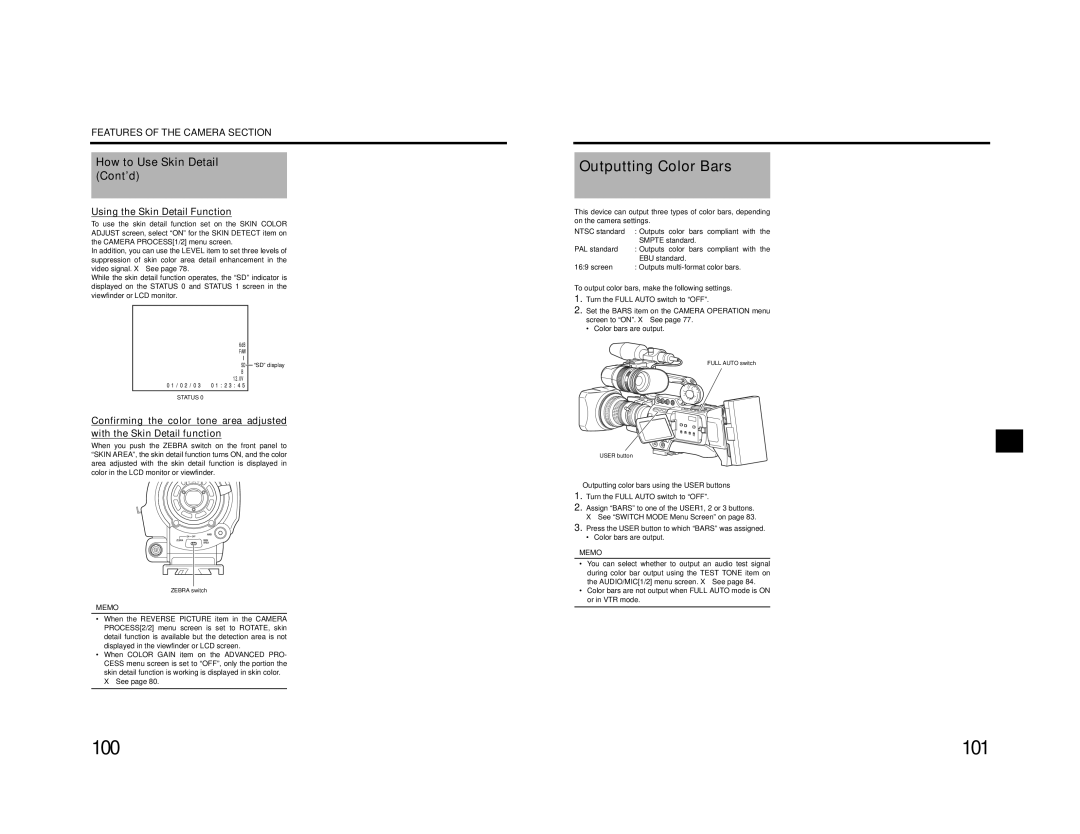 JVC GY-HD201E/CHE, GY-HD200E/CHE manual Outputting Color Bars, How to Use Skin Detail Cont’d, Using the Skin Detail Function 