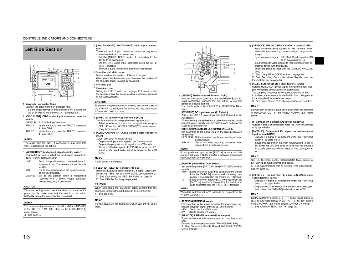 JVC GY-HD201E/CHE, GY-HD200E/CHE, GY-HD200U/CHU manual Left Side Section, Rca 