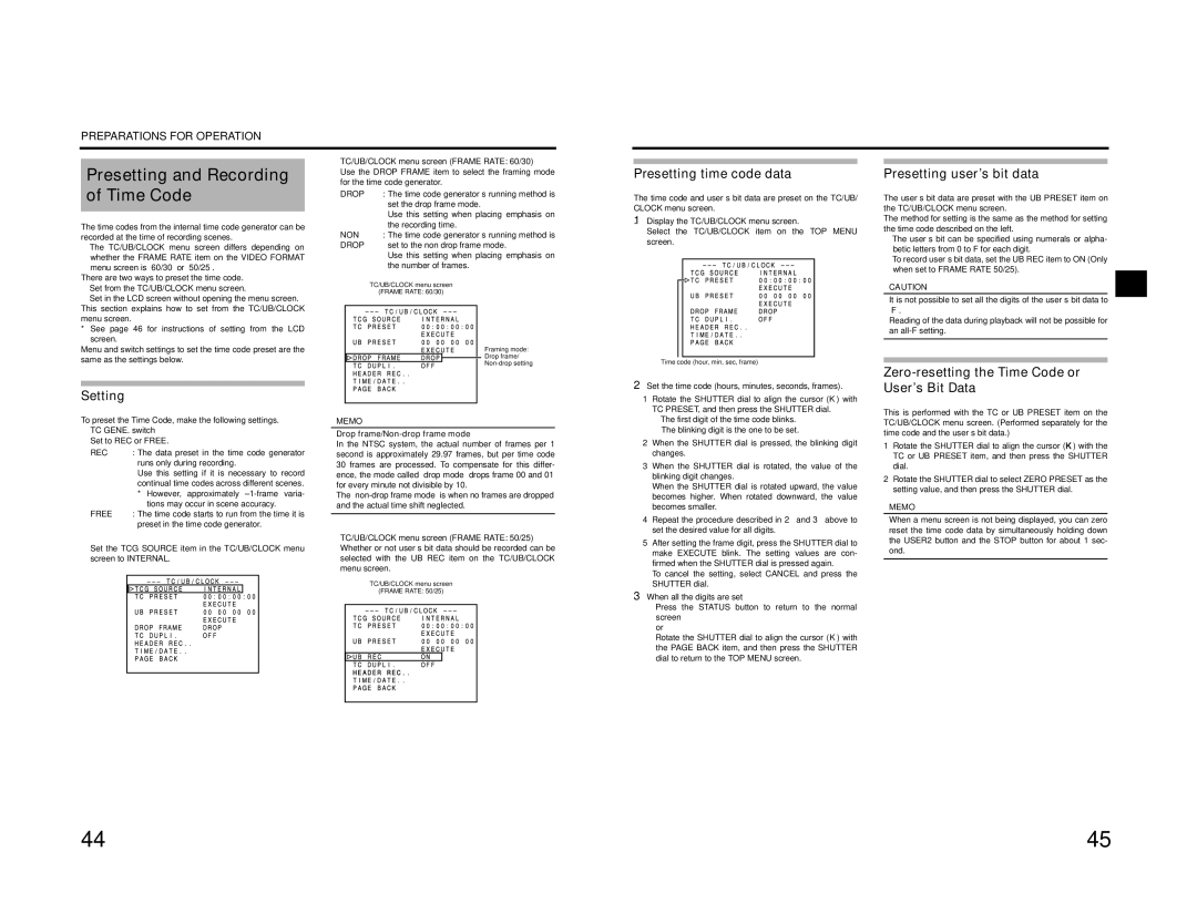 JVC GY-HD200U/CHU, GY-HD200E/CHE manual Presetting and Recording of Time Code, Continual time codes across different scenes 