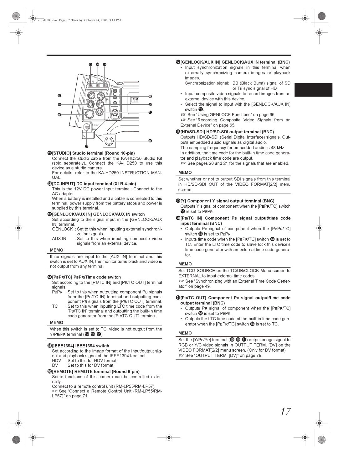 JVC GY-HD251 GGENLOCK/AUX in GENLOCK/AUX in terminal BNC, ASTUDIO Studio terminal Round 10-pin, EIEEE1394 IEEE1394 switch 