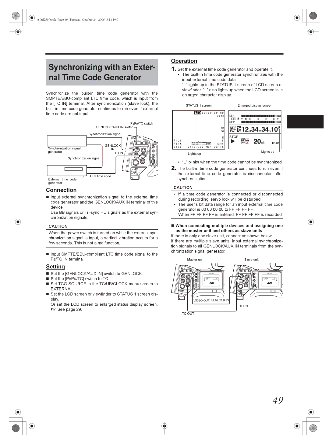 JVC GY-HD251, GY-HD250 manual Connection, External 