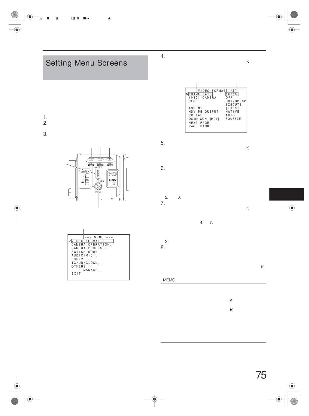 JVC GY-HD251, GY-HD250 manual Setting Menu Screens 