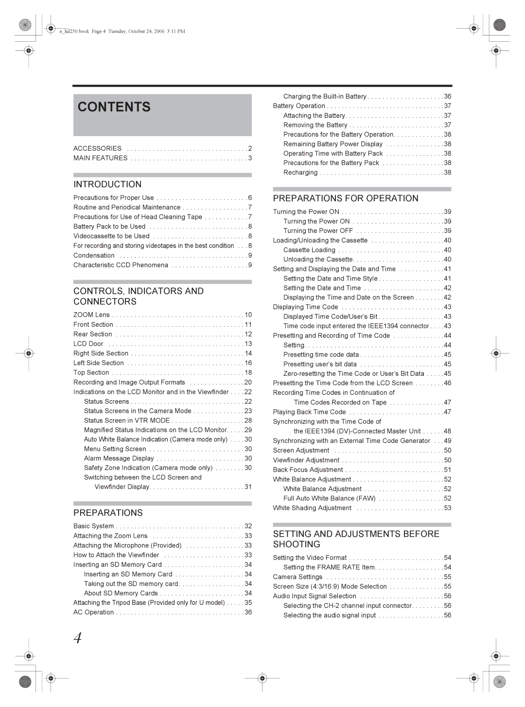 JVC GY-HD250, GY-HD251 manual Contents 