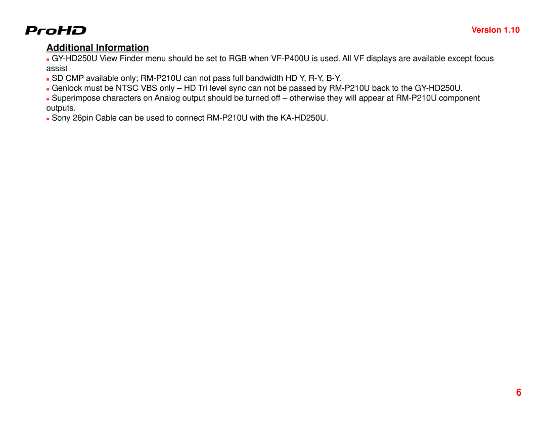 JVC GY-HD250U manual Additional Information 