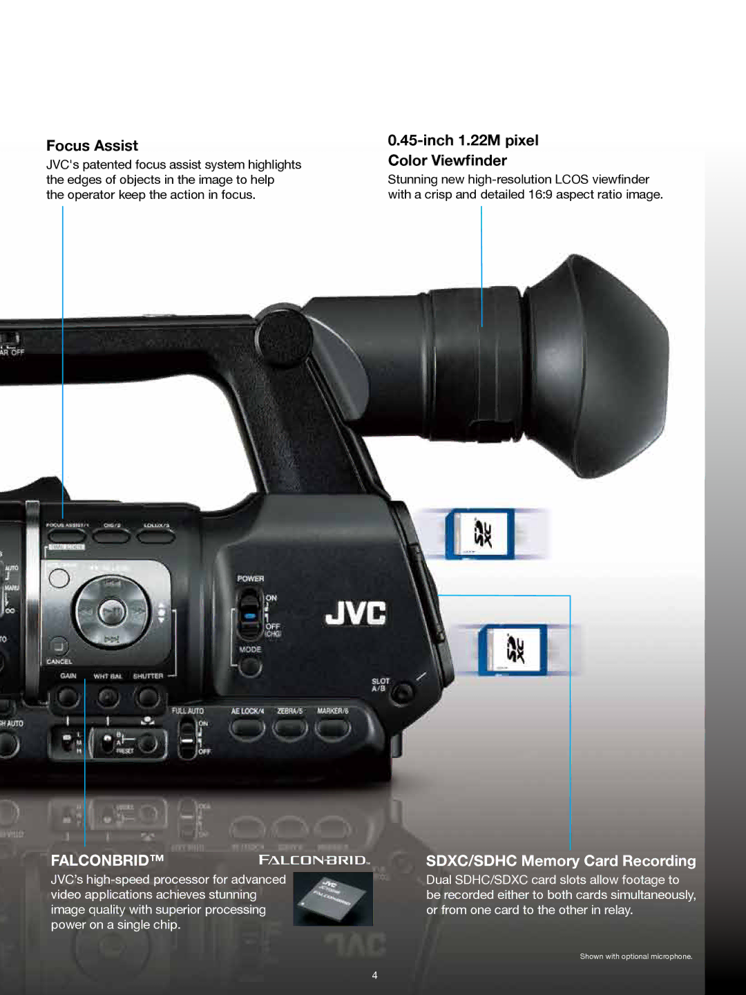 JVC GY-HM600 manual Focus Assist, Inch 1.22M pixel Color Viewfinder 