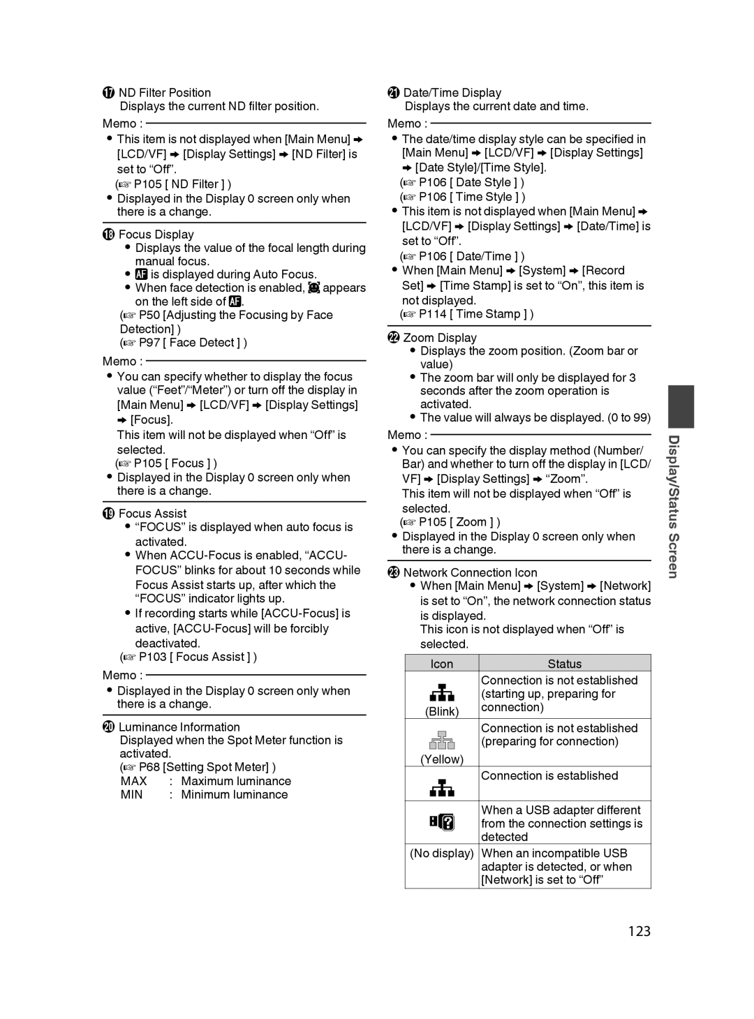 JVC GY-HM650U specifications 123, Max, Min 