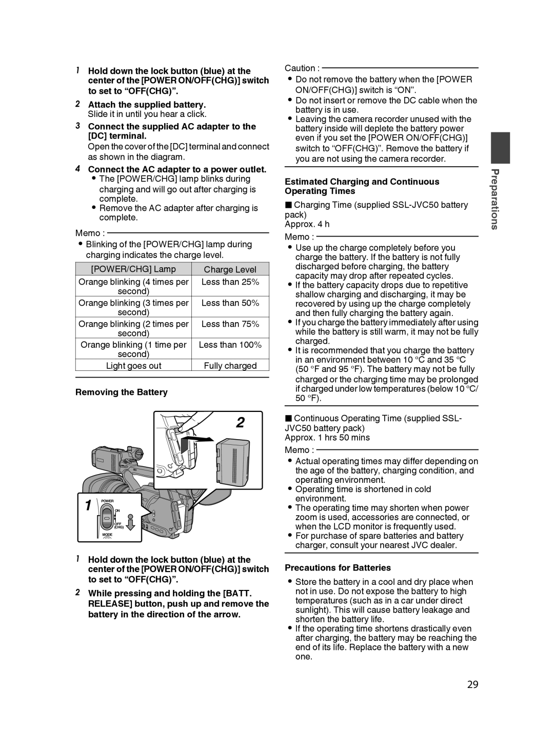 JVC GY-HM650U specifications Connect the supplied AC adapter to the DC terminal, Connect the AC adapter to a power outlet 