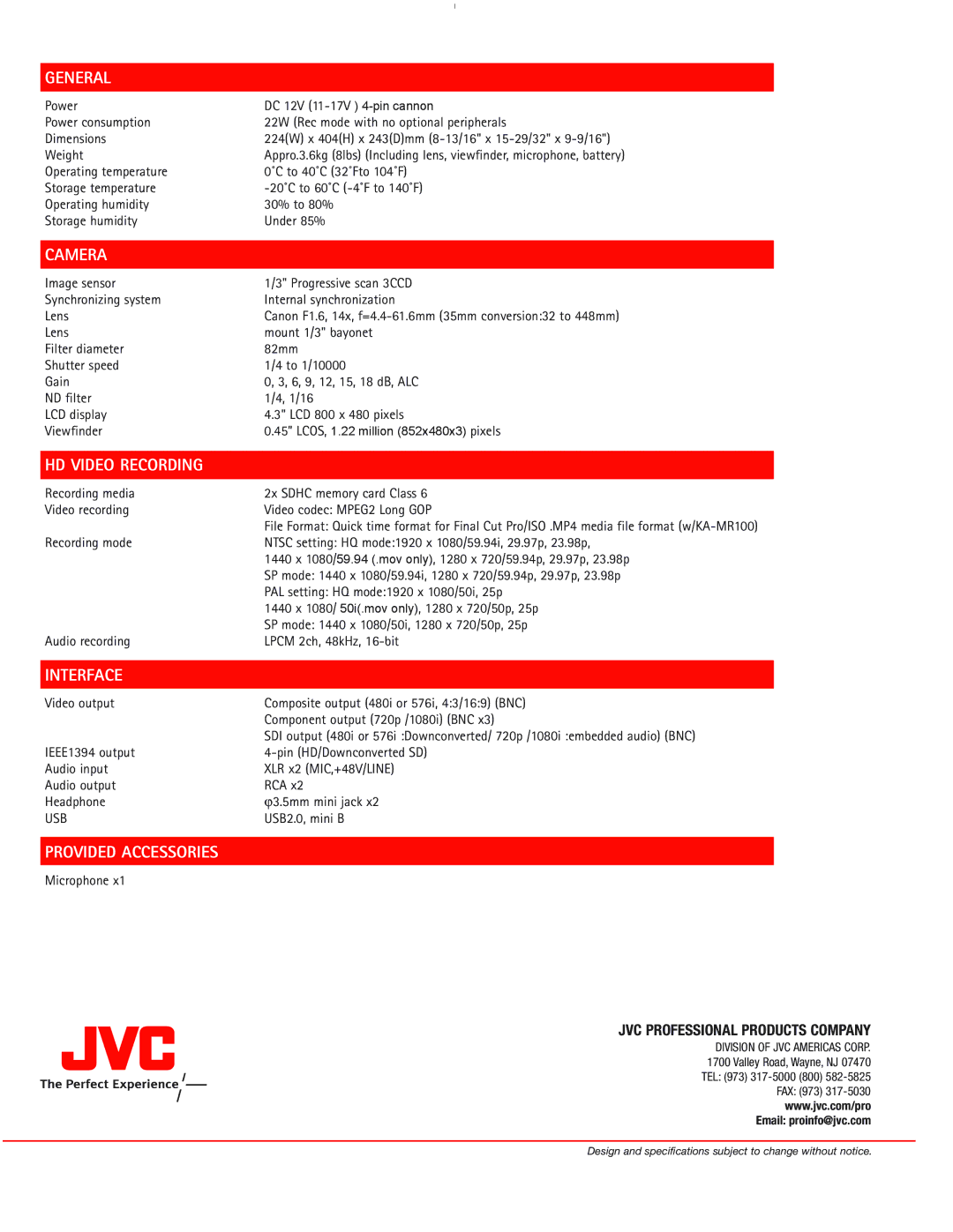 JVC Gy-hm700 dimensions Pin cannon 