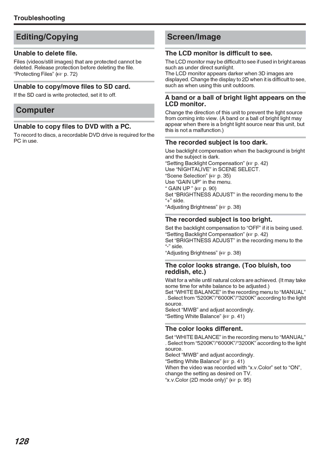 JVC GY-HMZ1U, GY-HMZ1E manual 128, Editing/Copying, Computer, Screen/Image 