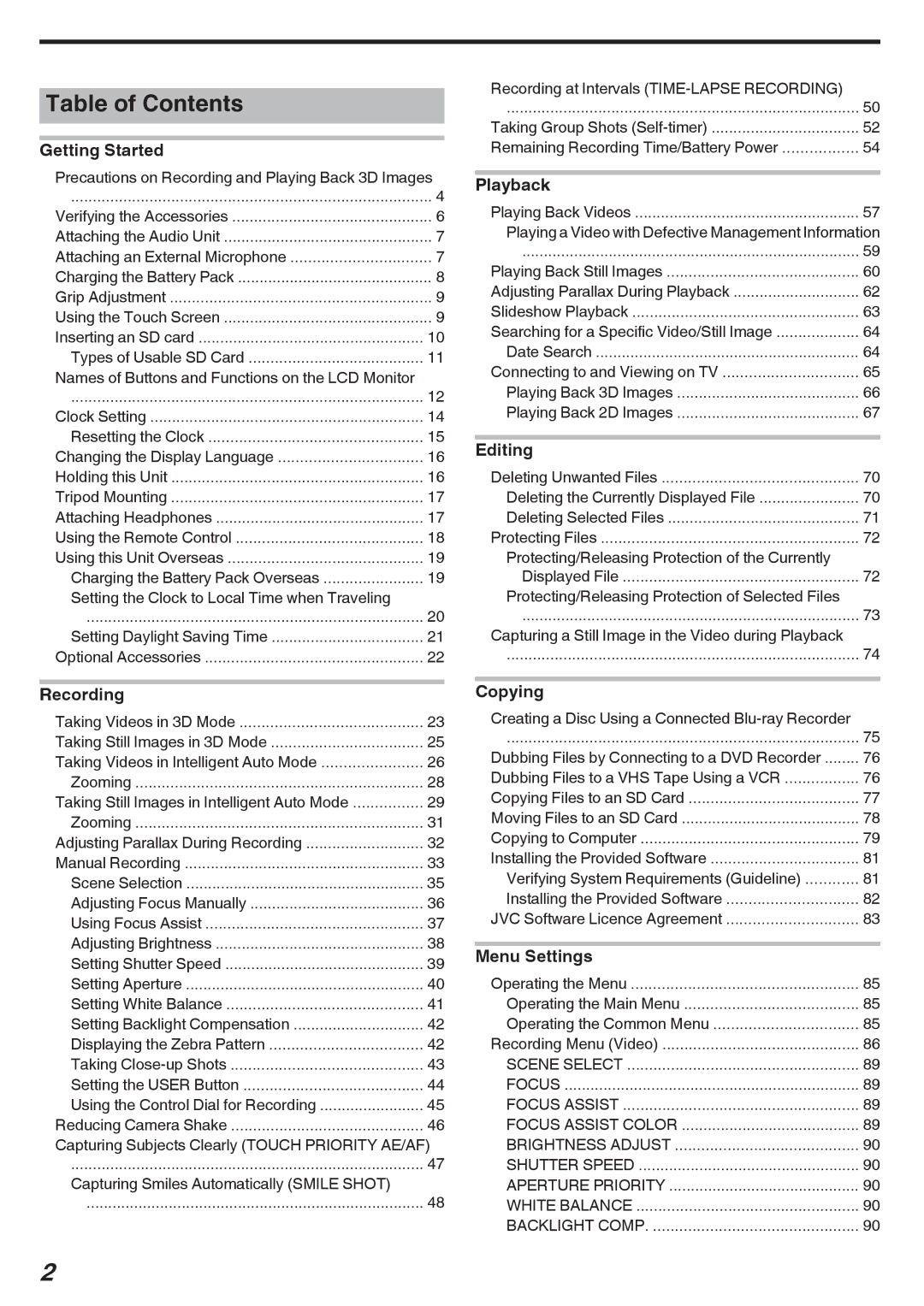 JVC GY-HMZ1U, GY-HMZ1E manual Table of Contents 