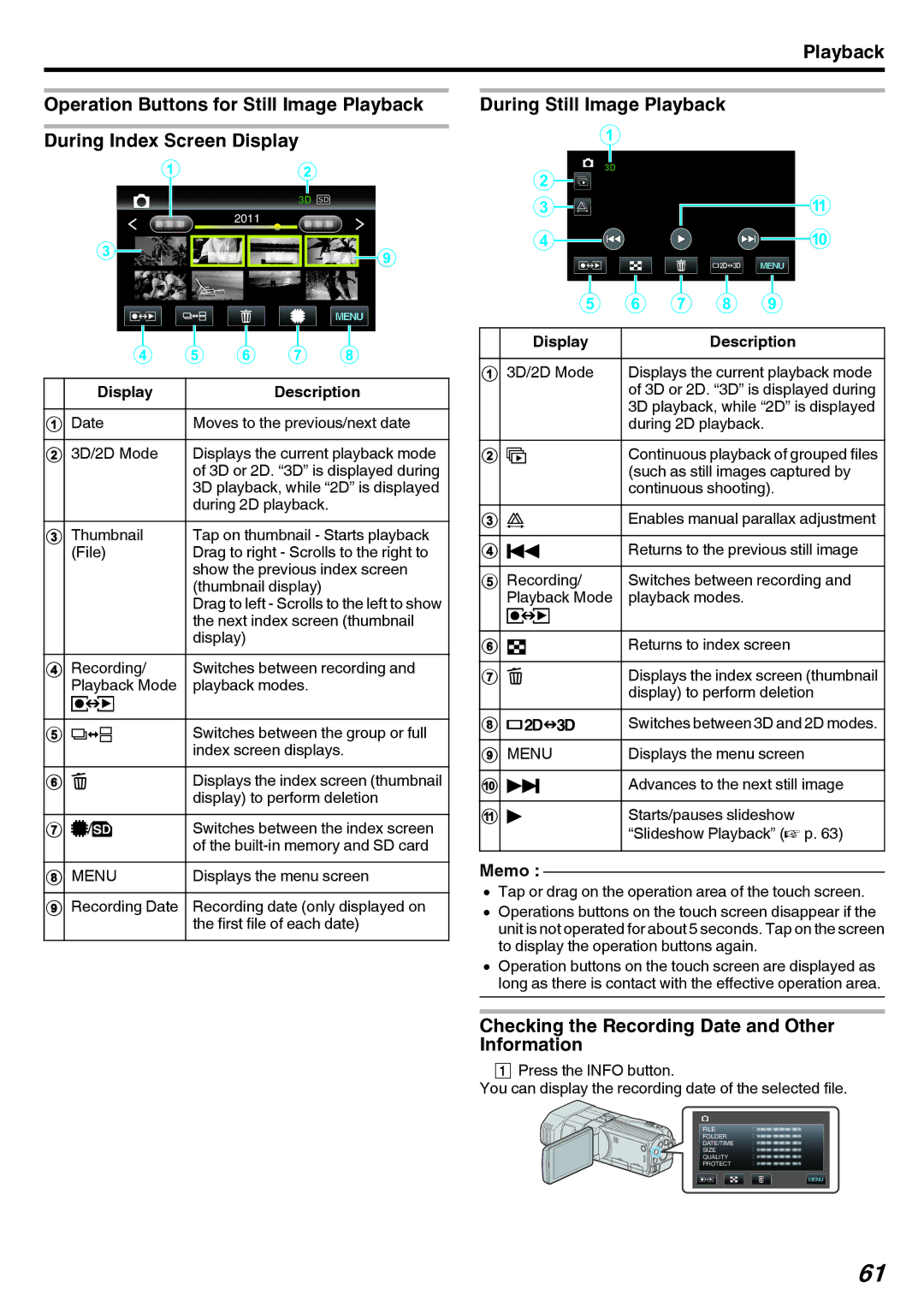 JVC GY-HMZ1E, GY-HMZ1U manual During Still Image Playback, Display Description 