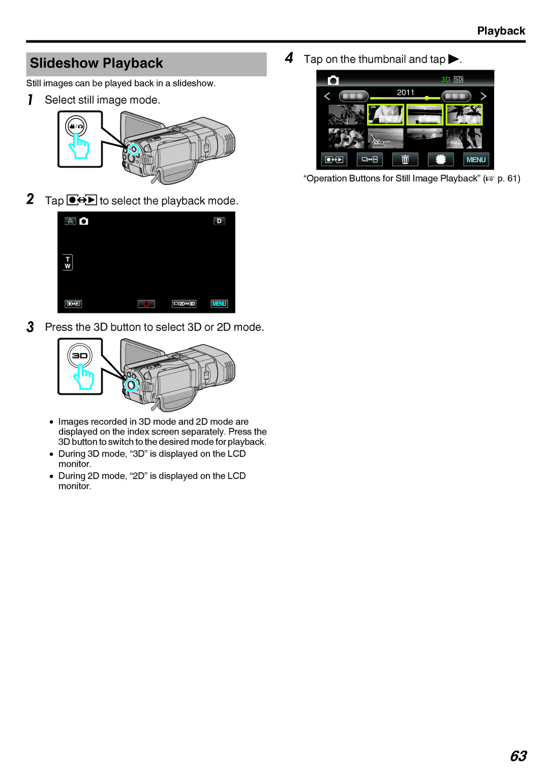 JVC GY-HMZ1E, GY-HMZ1U manual Slideshow Playback, Tap on the thumbnail and tap d 