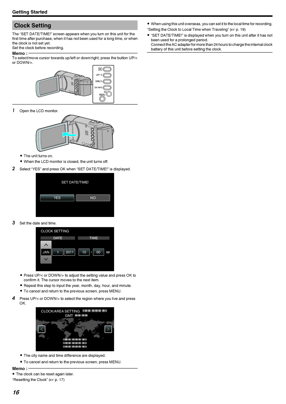 JVC GZ-E10, GZ-HM40 manual Clock Setting 