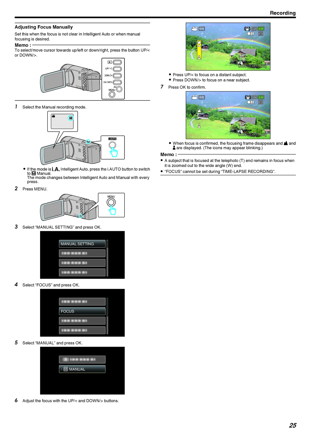 JVC GZ-HM40, GZ-E10 manual Adjusting Focus Manually 