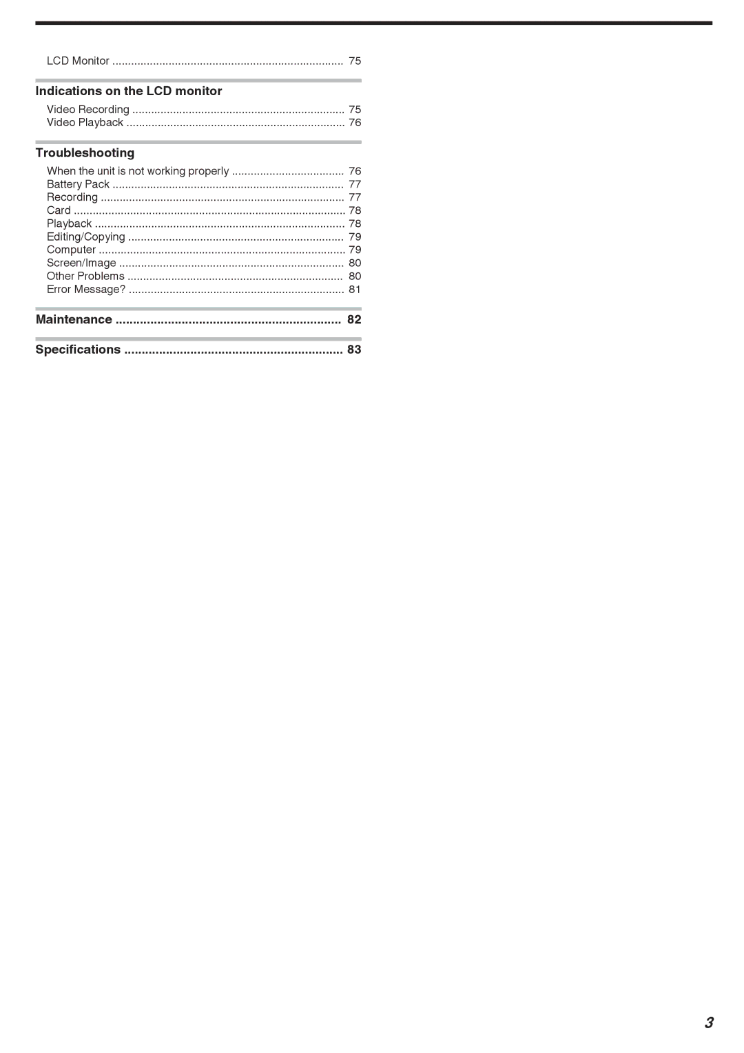 JVC GZ-HM40, GZ-E10 manual Troubleshooting, Maintenance Specifications 