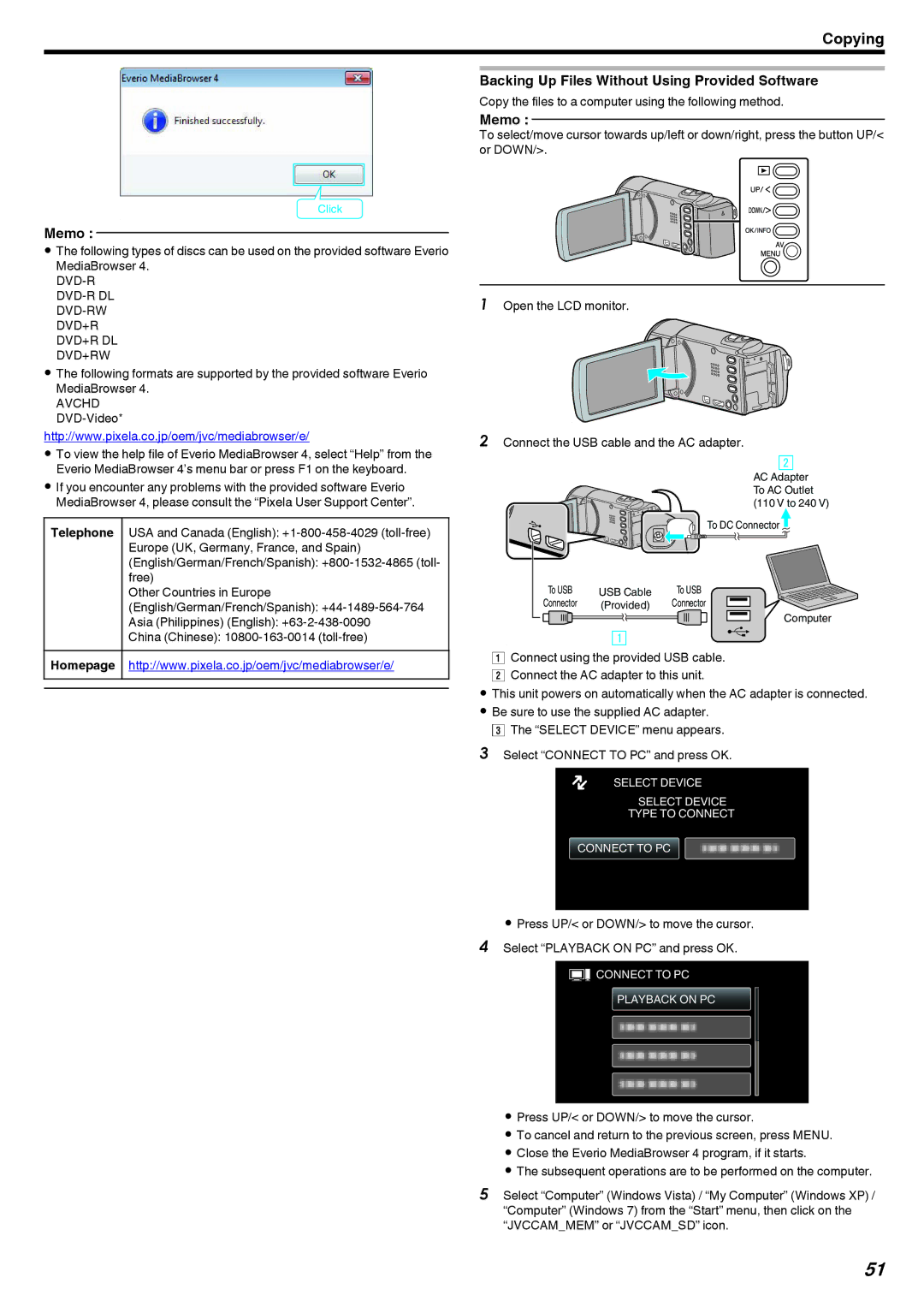 JVC GZ-HM40, GZ-E10 manual Backing Up Files Without Using Provided Software, Dvd-R Dvd-R Dl Dvd-Rw Dvd+R Dvd+R Dl Dvd+Rw 