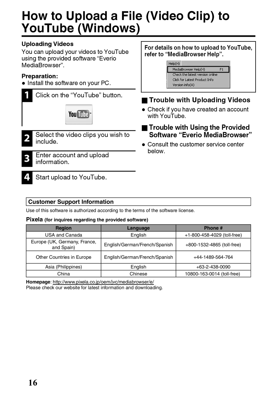 JVC GZ-E200 manual How to Upload a File Video Clip to YouTube Windows, OTrouble with Uploading Videos 