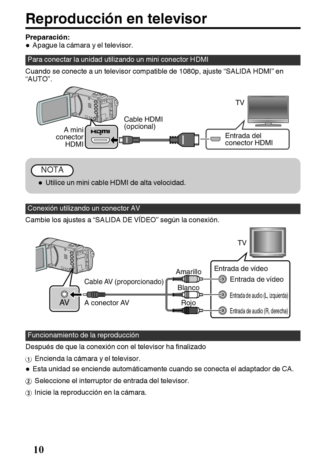 JVC GZ-E200 manual Reproducción en televisor, Para conectar la unidad utilizando un mini conector Hdmi 