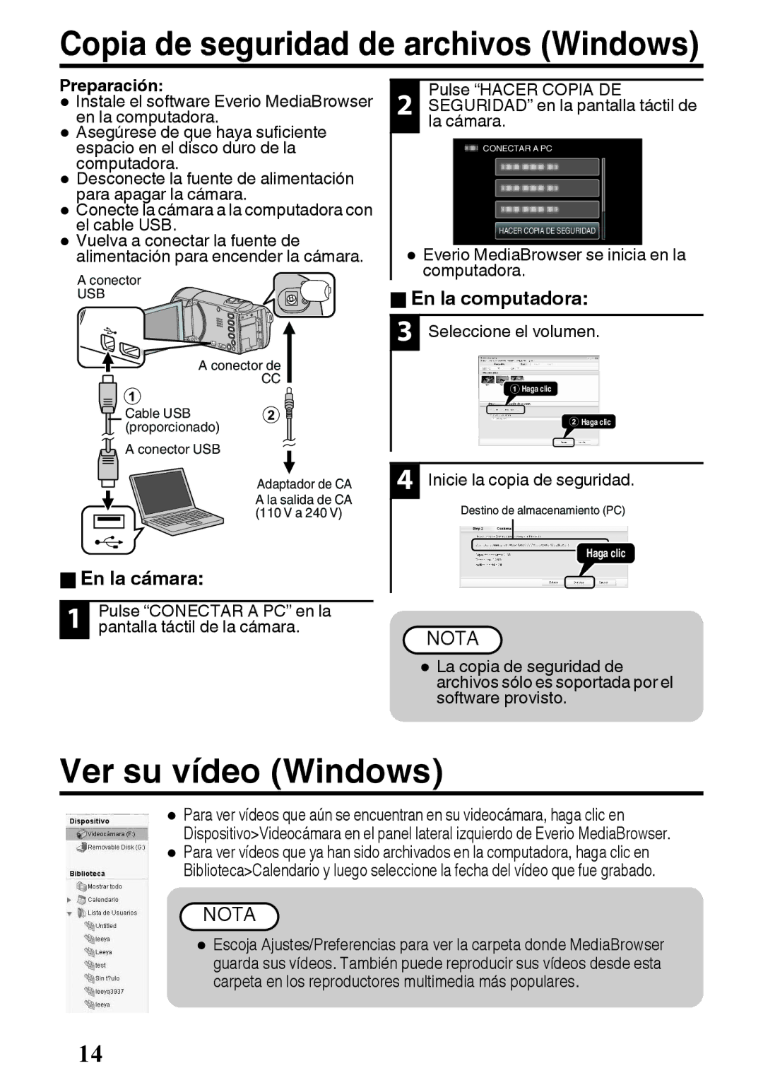 JVC GZ-E200 manual Copia de seguridad de archivos Windows, Ver su vídeo Windows, Seleccione el volumen 