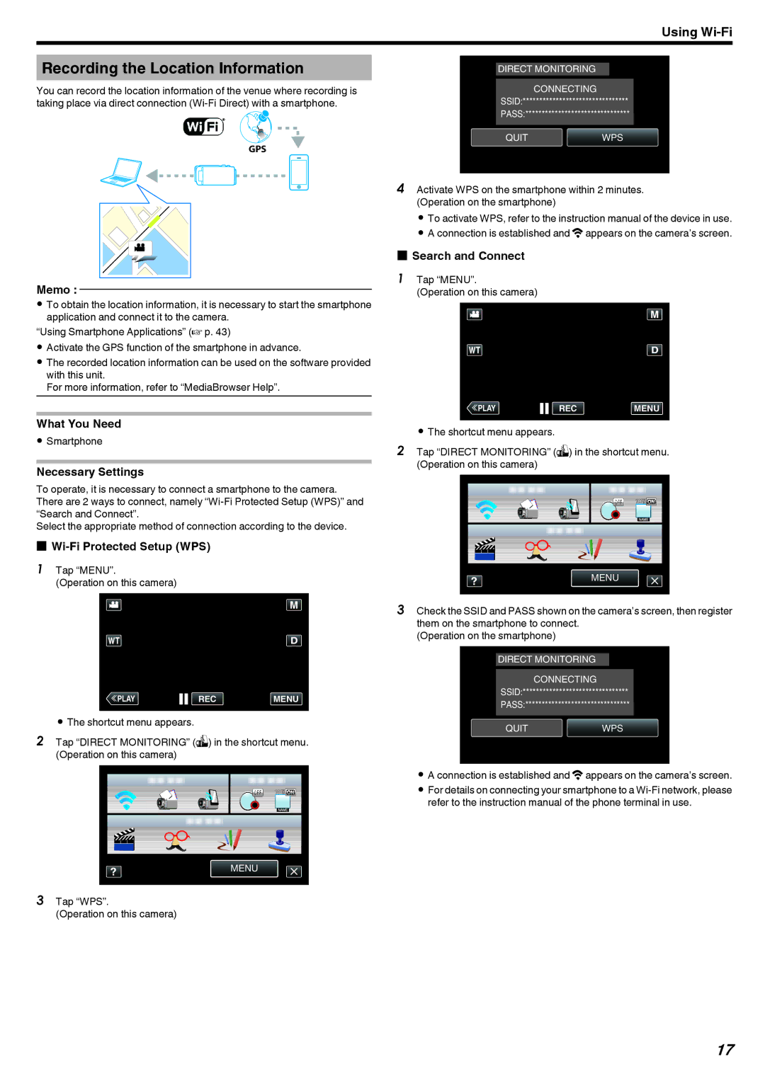 JVC GZ-EX215, GZ-EX210, GZ-EX250 manual Recording the Location Information, Smartphone 