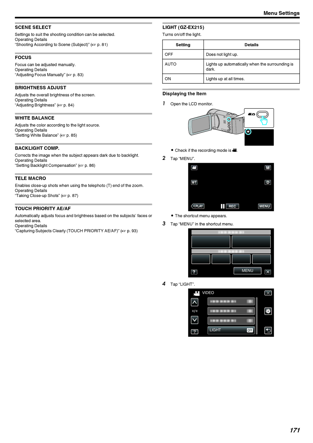 JVC GZ-EX210, GZ-EX250, GZ-EX215 manual 171 