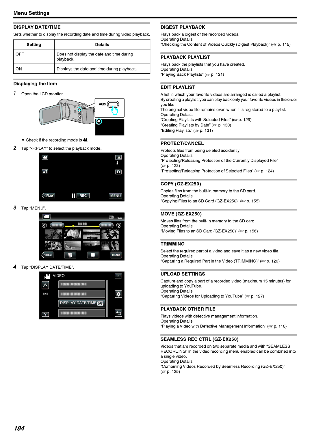 JVC GZ-EX250, GZ-EX210, GZ-EX215 manual 184 