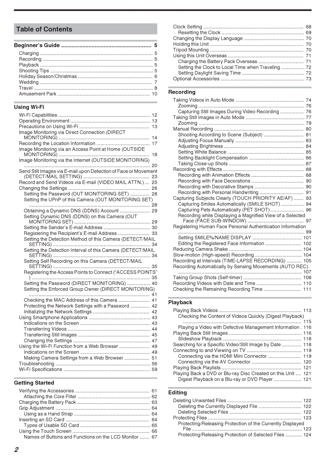 JVC GZ-EX215, GZ-EX210, GZ-EX250 manual Table of Contents 