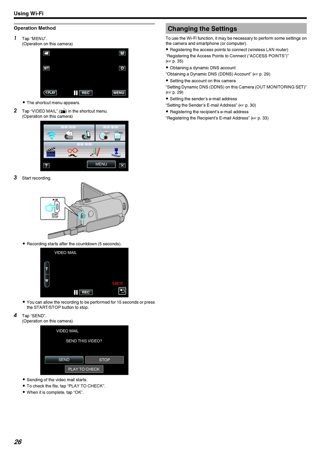 JVC GZ-EX215, GZ-EX210, GZ-EX250 manual Changing the Settings 