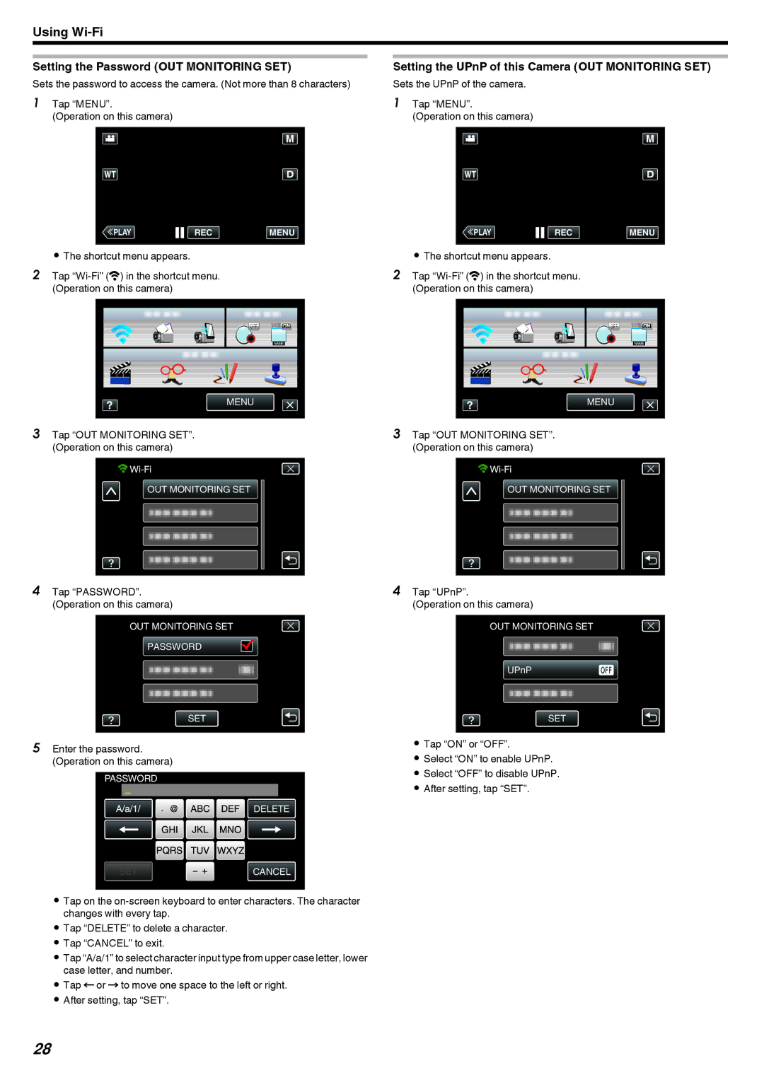 JVC GZ-EX250, GZ-EX210 manual Setting the Password OUT Monitoring SET, Setting the UPnP of this Camera OUT Monitoring SET 