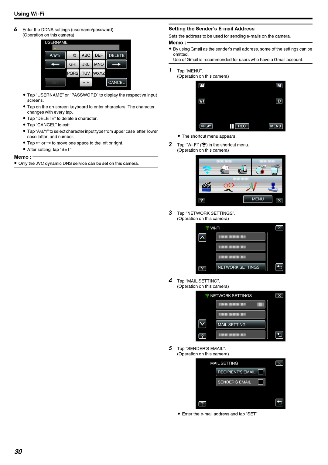 JVC GZ-EX210, GZ-EX250, GZ-EX215 manual Setting the Sender’s E-mail Address 