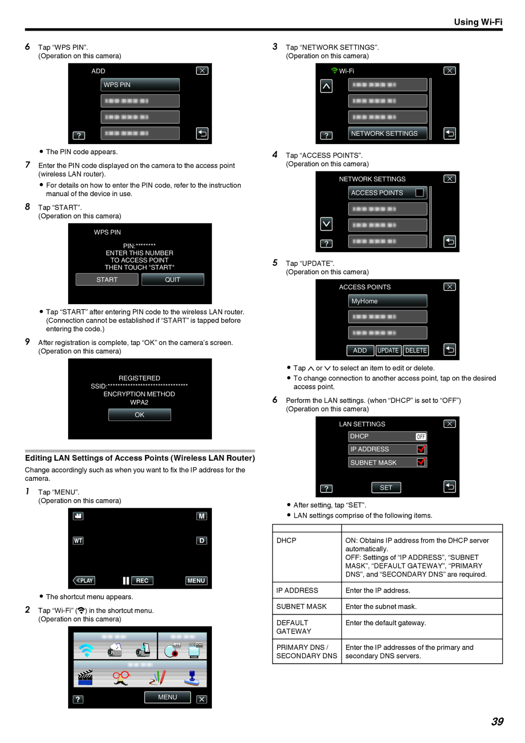 JVC GZ-EX210, GZ-EX250, GZ-EX215 manual Editing LAN Settings of Access Points Wireless LAN Router 