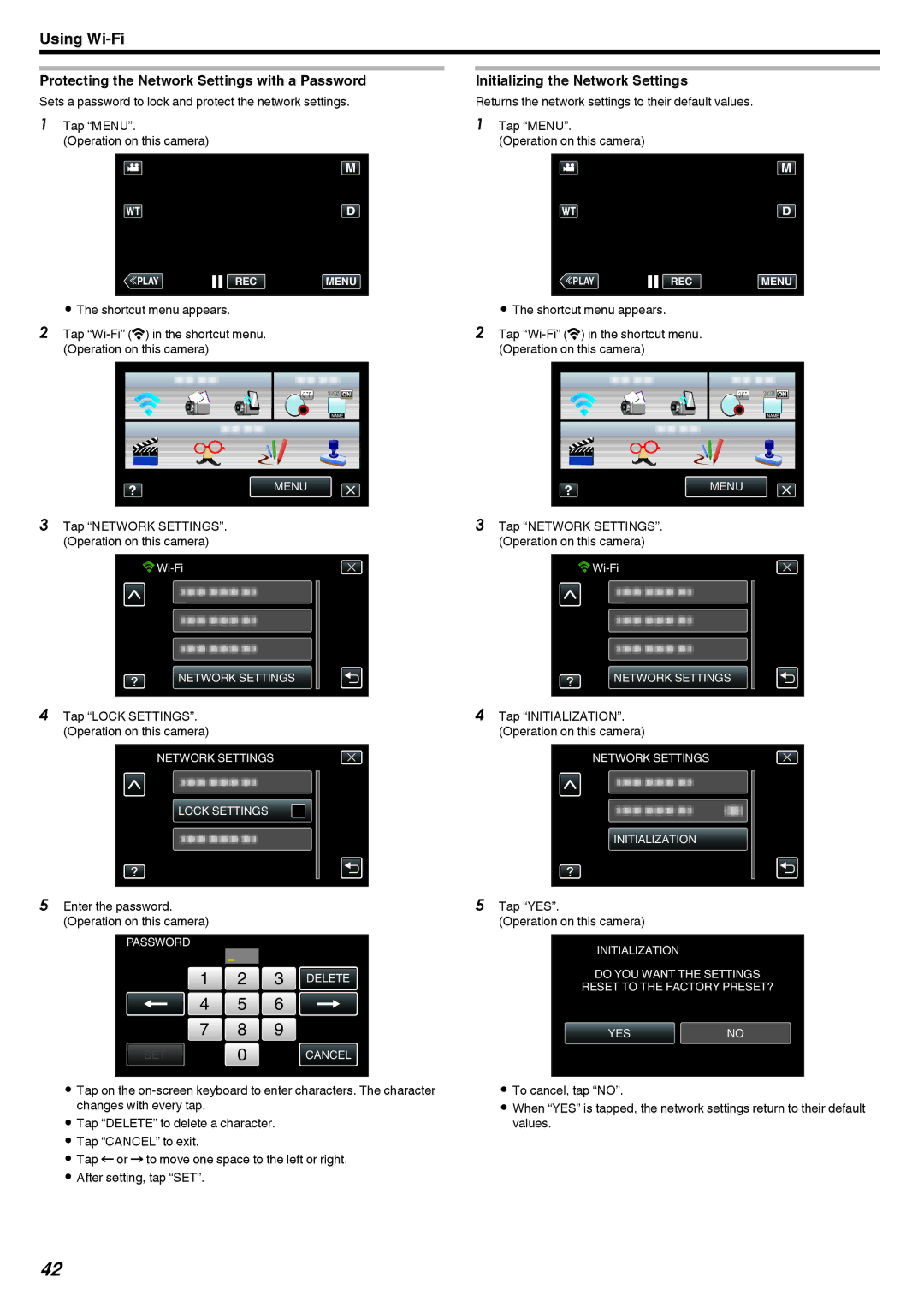 JVC GZ-EX210, GZ-EX250, GZ-EX215 manual Protecting the Network Settings with a Password, Initializing the Network Settings 