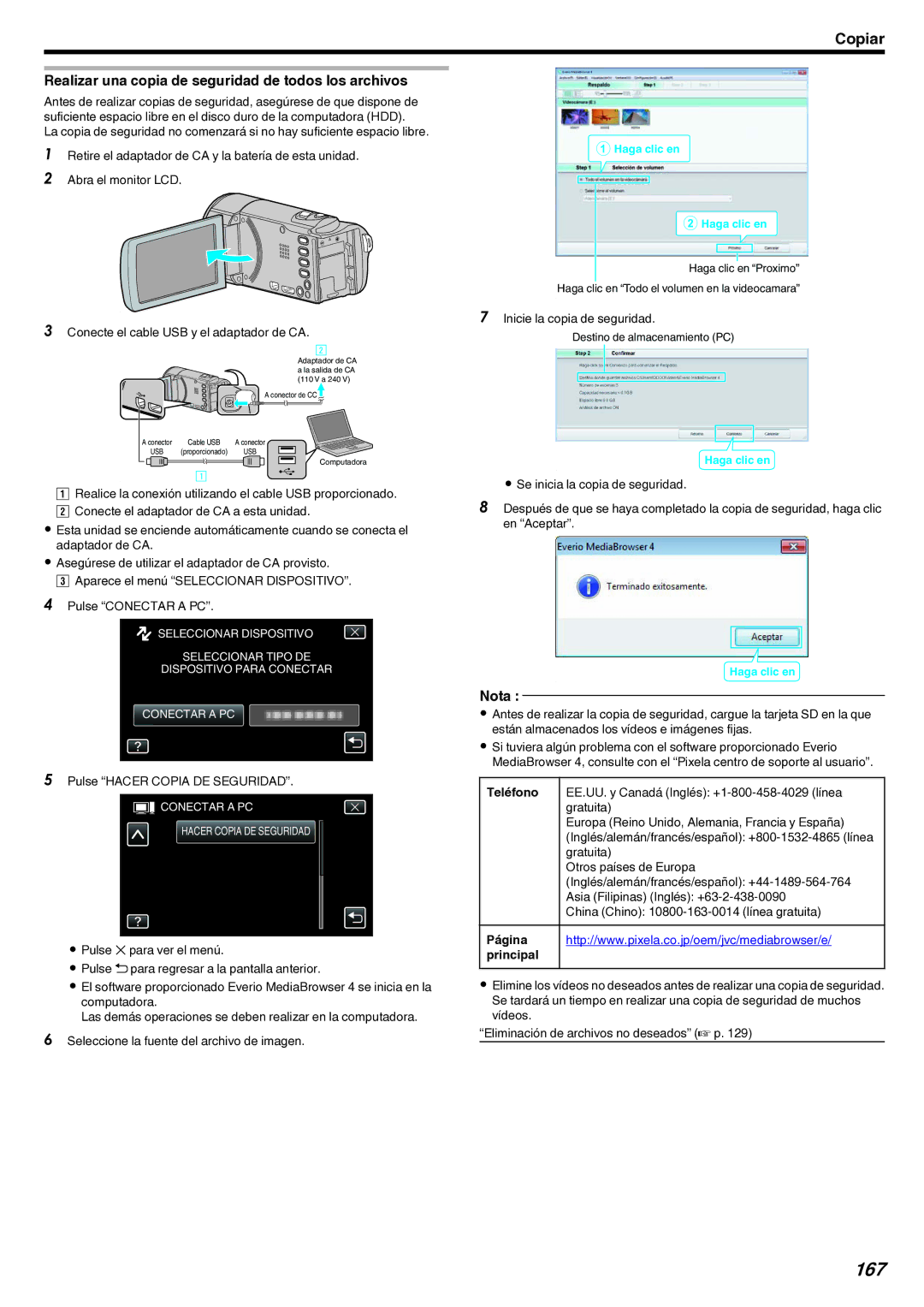 JVC GZ-EX210 manual 167, Realizar una copia de seguridad de todos los archivos 