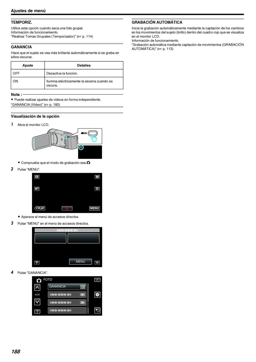 JVC GZ-EX210 manual 188, Temporiz 