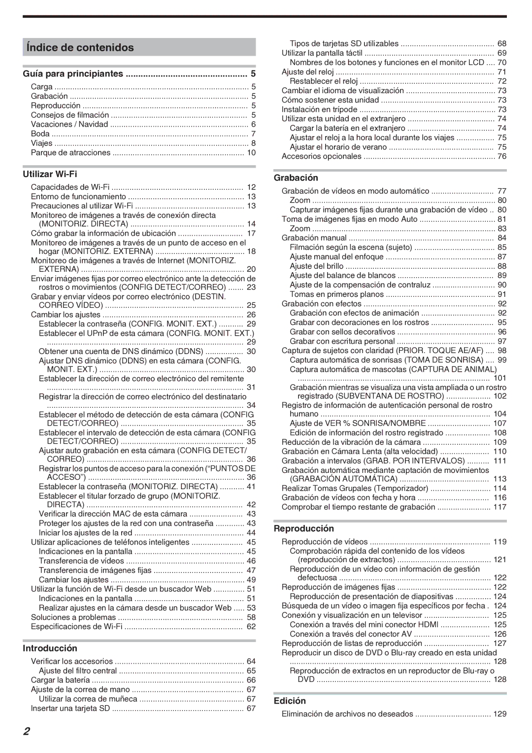 JVC GZ-EX210 manual Índice de contenidos, Guía para principiantes 