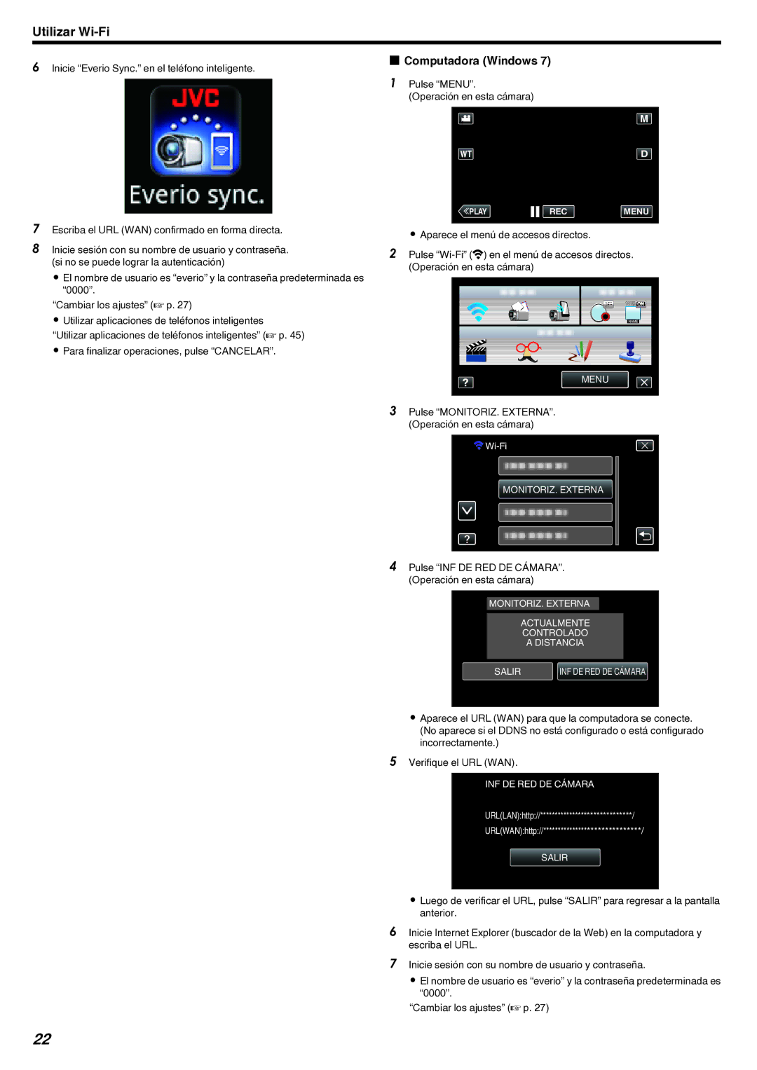 JVC GZ-EX210 manual Computadora Windows, Inicie Everio Sync. en el teléfono inteligente 