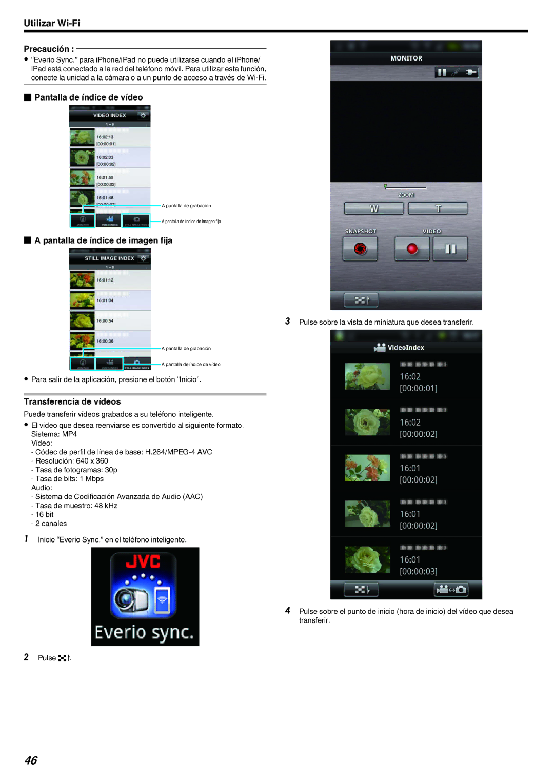 JVC GZ-EX210 manual Transferencia de vídeos, Pulse sobre la vista de miniatura que desea transferir 