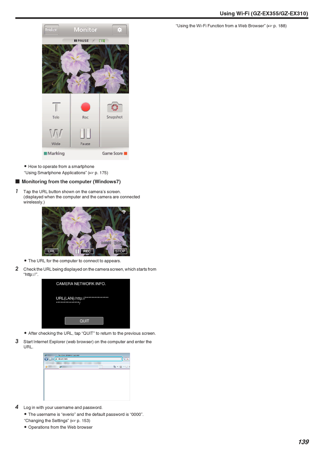 JVC GZ-EX310, GZ-EX355, GZ-E300 manual 139, Monitoring from the computer Windows7 