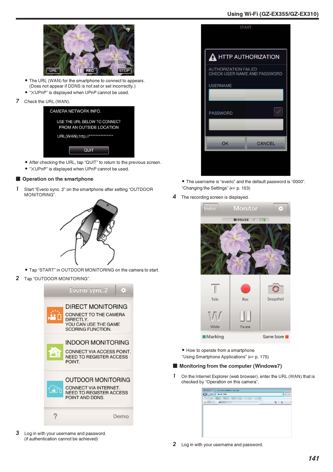 JVC GZ-EX355, GZ-EX310, GZ-E300 manual 141, Operation on the smartphone 