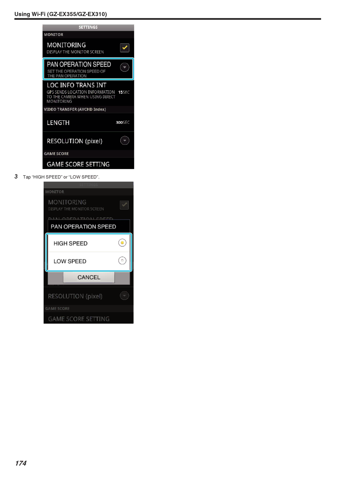 JVC GZ-EX355, GZ-EX310, GZ-E300 manual 174, Tap High Speed or LOW Speed 