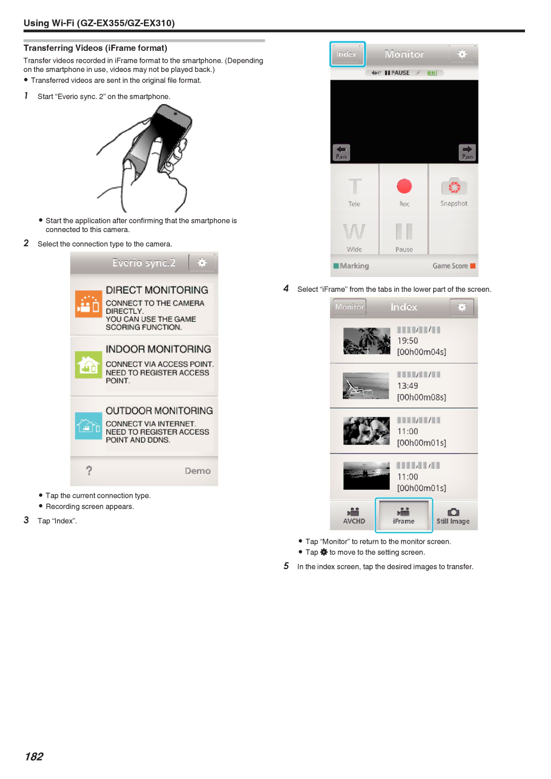 JVC GZ-E300, GZ-EX355, GZ-EX310 manual 182, Transferring Videos iFrame format 