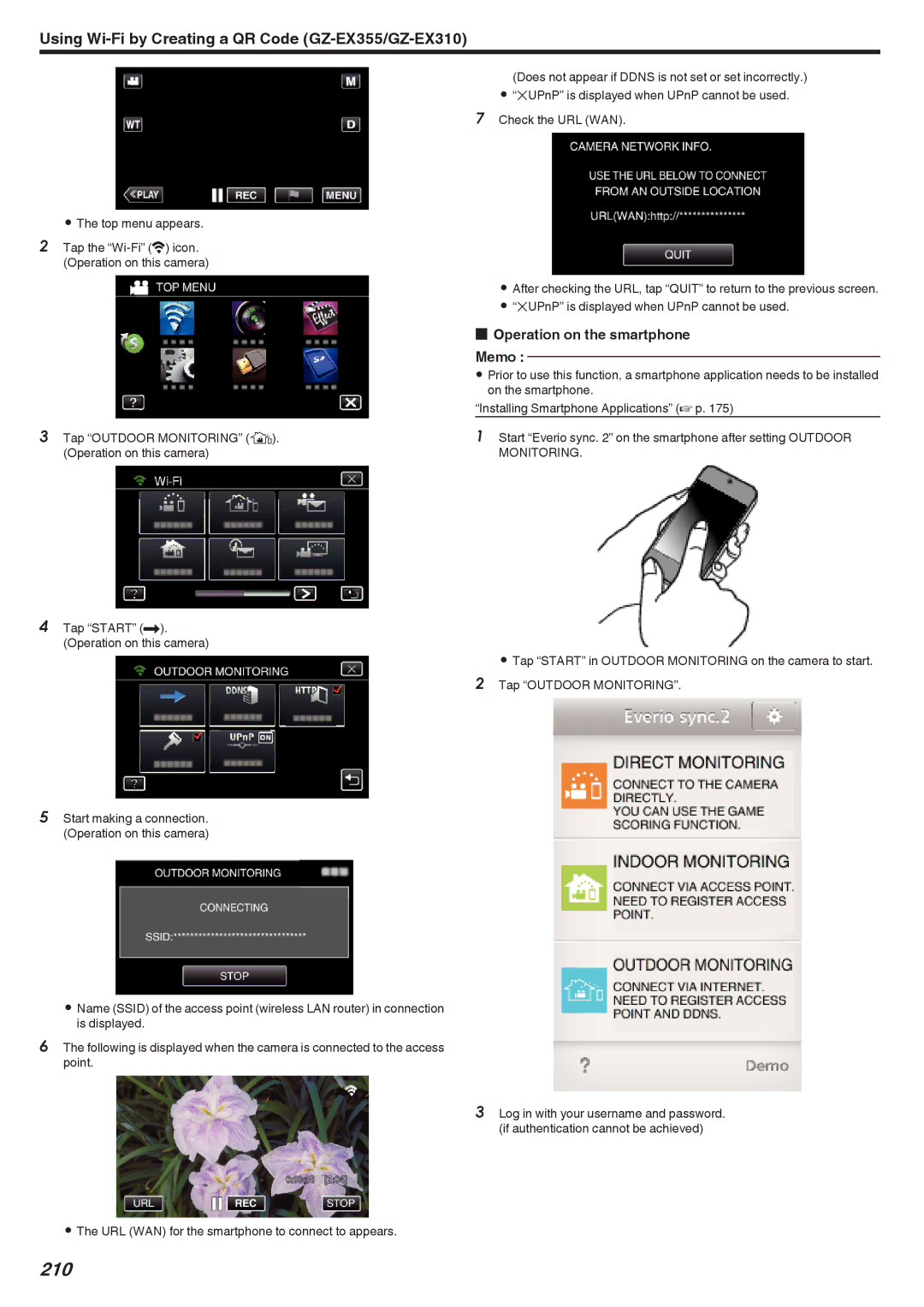 JVC GZ-EX355, GZ-EX310, GZ-E300 manual 210, Operation on the smartphone Memo 