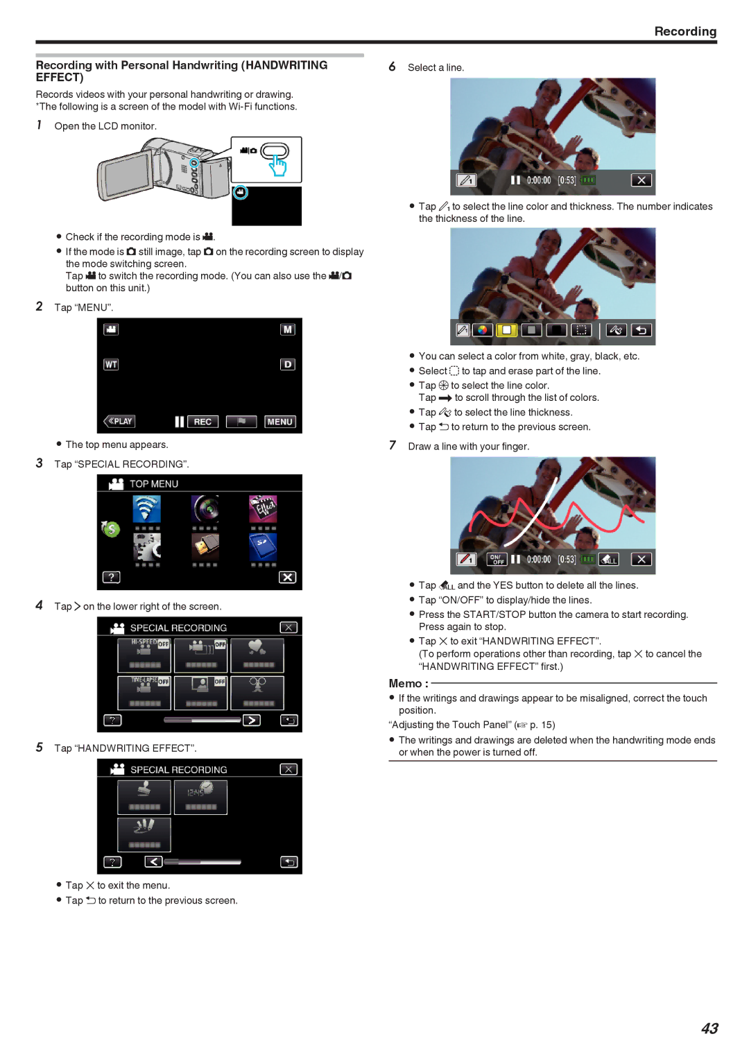 JVC GZ-EX310, GZ-EX355, GZ-E300 manual Recording with Personal Handwriting Handwriting Effect 